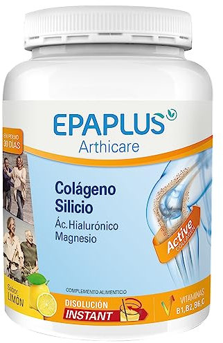 EPAPLUS Arthicare, Collagene Idrolizzato con Silicio e Acido Ialuronico, Polvere, Scioglimento Istantaneo, Gusto Limone, Trattamento di 30 Giorni, 334g, Silicio + Acido ialuronico