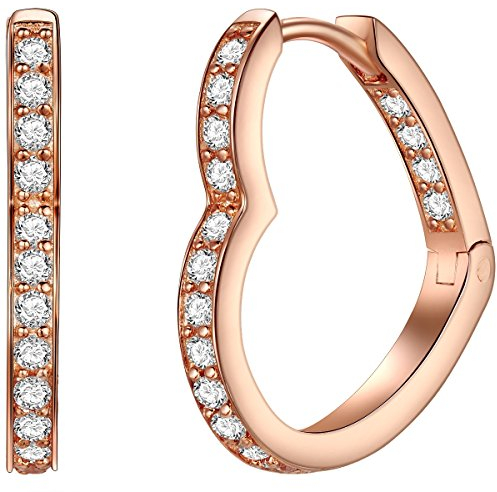 Rafaela Donata Damen-Creolen Sterling Silber rosévergoldet Zirkonia weiß Herz-Symbol - Damen-Ohrhänger Herzen rosevergoldet mit Steinen