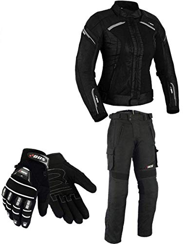 BOSmoto DAMEN MOTORRADKOMBI JACKE + HOSE + HANDSCHUHEN - BIKE MOTORRAD ROCKER TOURING (S)