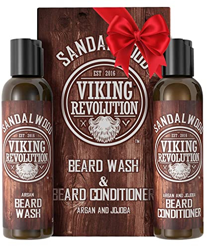 Viking Revolution Juego Champú y Acondicionador Para Barba con Aceites de Argán y Jojoba - Champú Barba de Hombre que Suaviza y Fortalece - Aroma Natural de Sándalo (2 x 150 ml)
