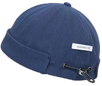 Docker Cap Brimless Hat for Men Women Skullcap Beanie Peakless Hats Rolled Cuff Retro Miki Hat with Adjustable(Blue)