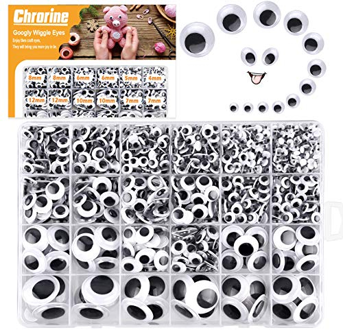 CHRORINE 1860 Stück Gemischte Farben Selbstklebende Wackelaugen,Augen zum Basteln Klein Größe für DIY Handwerk Machen(Schwarz und weiß)