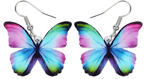 DUOWEI Boucles d'oreilles en acrylique vibrantes en forme de papillon - Insecte pendant - Bijoux cadeaux pour femme - Été et printemps (Vert)