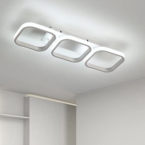Comely Plafón LED 32W, Diseño Simple 3 Cuadrados Blanco Lámparas de Techo Modernas para Salón, Cocina, Dormitorio, Pasillo, Estudio