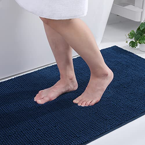 Homaxy Chenille Badezimmerteppich rutschfeste Badematte Waschbar Badteppich Weich Badvorleger Saugfähige Duschvorleger für Badezimmer - 60x120 cm, Marineblau