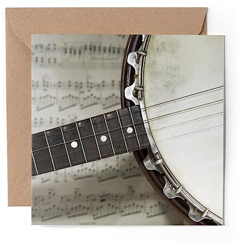 1 Tarjeta de Felicitación, Postal Cumpleaños, Tarjetas Cumpleaños, Guitarra Banjo y Música, en Blanco, Celebración de Cumpleaños, Aniversario #50189