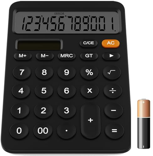 GUYUCOM Calculadora, Calcutoras de 12 dígitos con LCD Ddisplay Botón Sensible, Las calculadoras de Escritorio con energía Solar Dual y batería de Doble Potencia, Negro