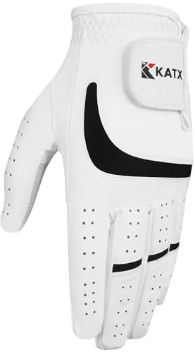 Katx Vollfinger-Golfhandschuh für Herren, strapazierfähiges Premium-Leder, für Linke und rechte Hand, Allwetter-Span-Handschuh Stratus Tech, rutschfest, flexibel, Golf, L, Links