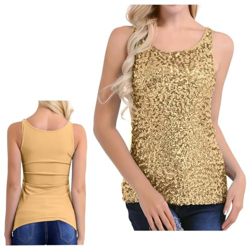 Canottiere con paillettes da donna, canotte scintillanti senza maniche, canotte con paillettes scintillanti anni '20 canotte per feste rave glitterate, camicette girocollo glitterate per costumi