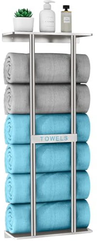 STWWO Handtuchhalter Wand Große Handtuchregal Badezimmer 76cm Gästehandtuchhalter Wandmontage Badetuchhalter with Regal Handtuch Gerollte Aufbewahrung, Metall