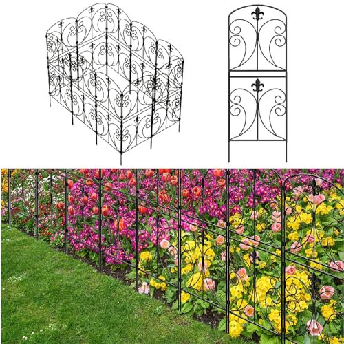 Skcoipsra Decorative Garden Fence 10 Pack, 37.5in(H) x 10.8ft(L) Animal Barrier Fence, Rustproof Metal Fencing for Yard, Dog Rabbits Wire Section Garden Edging Border for Yard Patio Garden, Arched