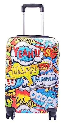 Koffer in Kabinengröße, Hartschale, 4 Räder, bedruckte Koffer, Comic-Druck, Cabin, Handgepäck