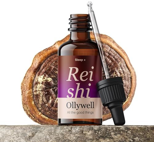Ollywell Reishi - Adaptogen - Dualextrakt 10:1 – Vollspektrum - Funktioneller Heilpilz – Tropfen - Stressabbau - Besserer Schlaf - Ganoderma Lucidum - Langlebigkeit - 30 ml - 100% EU