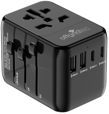 Offgridtec Reiseadapter Universal Weltweit 2X USB-A und 2X USB-C Schwarz