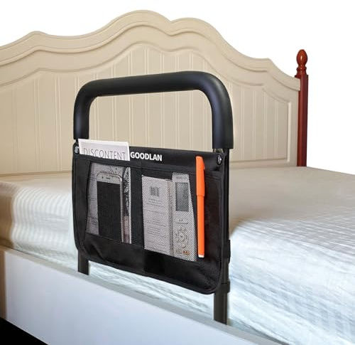 GOODLAN Bed Rails for Elderly Adults Safety Adjustable Heights Storage Pocket Assist Support Side Railings for Seniors Citizens Slides Under Mattressbed Cane Bed Guard Bed Handles Bars (black)