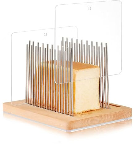 Trancheuse à pain en acier inoxydable avec largeur réglable, guide de tranchage du pain en bois, trancheuse à pain pliable, coupe-pain pour pain fait maison, rond au levain, bagels