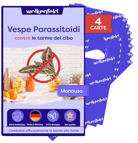 Wolkenfeld Vespe parassitoidi Contro Le tarme Alimentari – 4 Carte – Lotta Efficace e priva di Sostanze chimiche Contro Le tarme – Alternativa Naturale a trappole per tarme