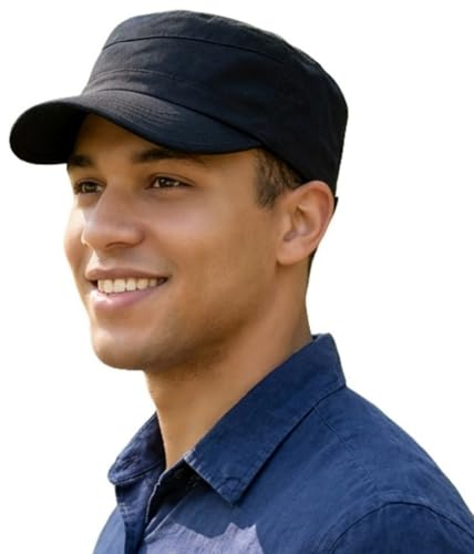 Michear Mens Army Cap Classic Military Combat Men's Cadet Hat Flat Cap Men Adjustable Baseball Caps Unisex for Spring Summer (UK, Alpha, One Size, Black)
