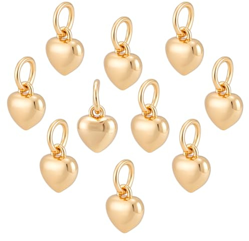 PH PandaHall 80 stycken 14K guldpläterade hjärthängen 9 mm uppblåsta hjärta hänge 3D kärlekshjärtan mässing hänge för gör-det-själv halsband armband örhängen