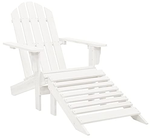 QJBSAVVA Gartensessel mit Fußstütze aus Massivholz Weiß Vintage Design Wetterbeständig und Langlebig für Terrasse Garten und Balkon 70 x 153 x 88 cm