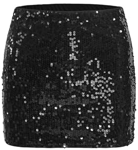 GORGLITTER Jupe courte à paillettes pour femme - Mini jupe sexy avec élastique - Tenue de fête - Jupe rave - Tenue techno