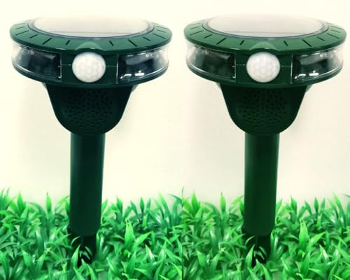 2 x Cat Deterrent, Ultrasonic Solar Animal Repellent, Marten Deterrent with Sensor Flash Light, Cat Repellent, Marten Repellent, Garden, Waterproof, 2 Modes, Raccoon Repellent for Cats, Dogs, Mice