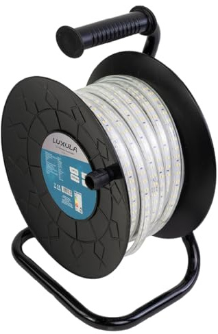 LUXULA LED Lichtbandtrommel 25m - IP65 LED Lichtschlauch außen 5000K neutralweiß, 180 LED/m, 1000 lm/m - Baustellenleuchten für Werkstatt, Halle, Gerüst, Wege - kürzbar 20cm, bis 70m erweiterbar