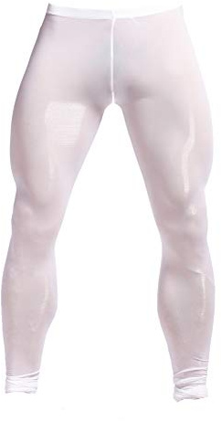 K-Men Men's Sports Tight Pants Nylon Base Layer Leggings Mesh Underwear White XL