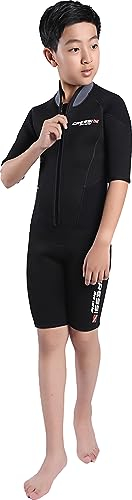 Cressi Endurance Kid Shorty Wetsuit 3mm - Neopren Shorty 3mm Für Kinder und Jugendliche Taucher Und Schnorchler, Schwarz/Grau