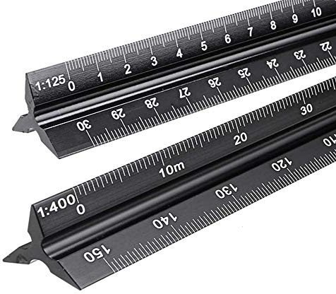 2 Stück Maßstab Lineal, Dreieckig Lineal Metall Aluminium-Lineal metrisch für Architekten und Ingenieuren: 1:20, 1:25, 1:50, 1:75, 1:100, 1:125/1:100, 1:200, 1:250, 1:300, 1:400, 1:500