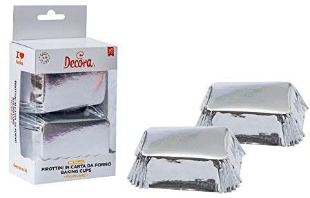 DECORA, 0339889 Moules à Mini-Plumcakes, Très Pratiques pour Cuire, Présenter et Offrir des Mini-Plumcakes, Résistant jusqu'à 180°, Fabriqué en Italie, Couleur Argent