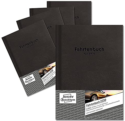 AVERY Zweckform 223D-5 Hardcover Fahrtenbuch PKW (Finanzamt anerkannt, DIN A5 210x148mm, 96 Seiten|506 Fahrten, Deutschland & Österreich, Abgrenzung privater/geschäftlicher Fahrten) 5er-Pack