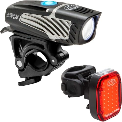 NiteRider Lumina Micro 650 + Vmax+ 150 Combo Bike Light Set USB Rechargeable LED Bicycle Light Set Front and Rear Combo IP64 Water Resistant Mountain Road City Commuting Cycling Compact Safety Flash