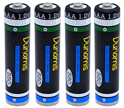 Dunamis - Lote de 4 pilas recargables AAA de 550 mAh (Ni-MH), compatibles con teléfonos inalámbricos, Panasonic, Philips, Siemens, Binatone, etc