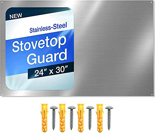24 x 30 Reversible Metal Backsplash Matching screws | Compatible with Broan-NuTone SP3004 - Ultra Flat and Flushed Metal Panel Splatter Guard for Stovetop Easy Installation
