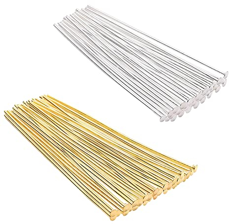 Kettelstifte Nietstifte 1200 Stück Kopfstifte Schmuck Kettelstifte Set Vergoldet Kopfstifte Versilbert Kettelstifte Kopfstifte für Schmuck für DIY Charme Perlen Kunst Handwerk Sicken Verpackungen