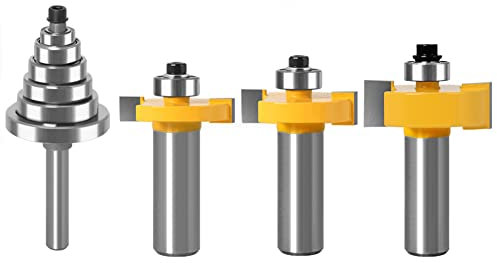 WSOOX 1/2 Inch Shank Rabbet Router Bit Set, 3 Pieces Rabbeting Router Bit with 6 Bearings Set (1/8, 1/4, 5/16, 3/8, 7/16, 1/2 Bearings) (1/2 Inch)