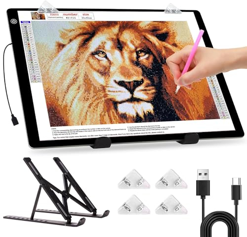 elice Leuchttisch A3,4800 Lux sehr hell 5mm Ultra dünn Light Pad für 5D Diamond Painting Zubehör,Dimmbarer Leuchtplatte mit Faltbar Ständer/clips,lichtpad a3 für Designen,Zeichnen Skizzieren,Tattoo