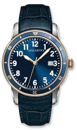 ASSARTO® - Herren Uhr Blau/Gold mit Schweizer Quarzwerk 316L Edelstahl Gehäuse & Leder-Armband - Männer Herrenuhr & Armbanduhr mit Datumsanzeige (Oceantime Serie) analog wasserdicht