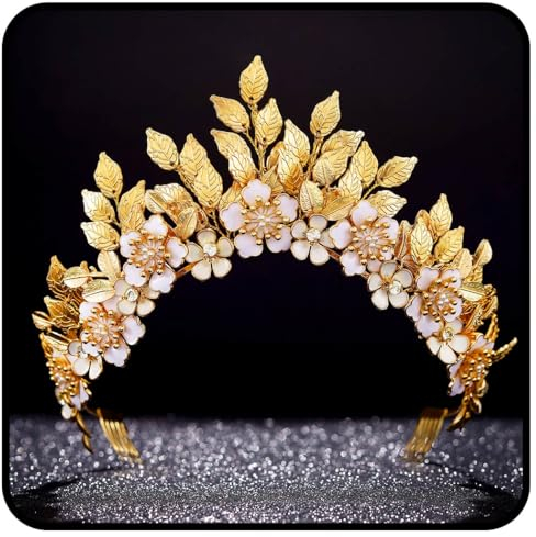 Handcess Hochzeit Blattkronen und Tiaras Gold Blumen kronen Stirnband Prinzessinnen Tiaras Kopfschmuck Brautkopfbedeckung für Frauen und Mädchen