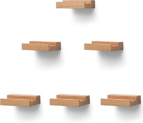 MITREL Legno di Quercia Massiccio, Supporto per Dischi in Vinile per lP, Scaffali Galleggianti(Legno Naturale, Set di 6)