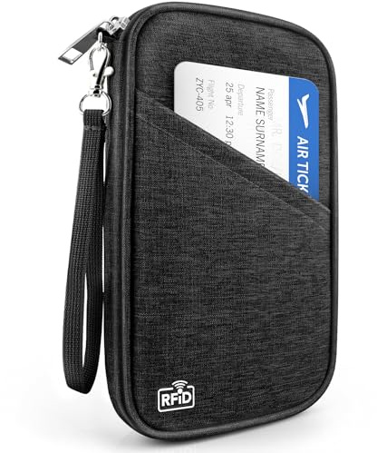 Passport Holder Family RFID Travel Document Organizer for Women Waterproof Passport Wallet Men Portable Case for Cards, Boarding Pass, ID, Money, Tickets with Zipper