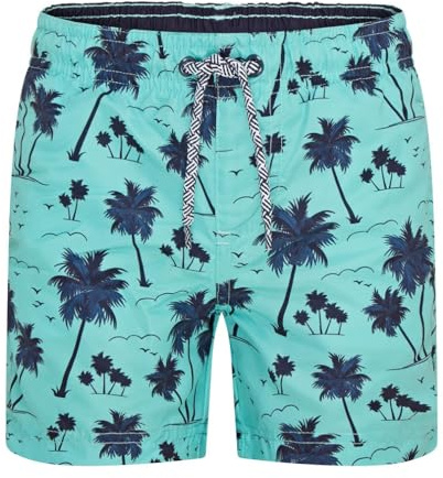 RIPT Boy's Quick Dry UV 50 Sun Protection Peach Finish Swimming Swim Shorts Trunks, Green Palm Tree Print, 9-10 Years