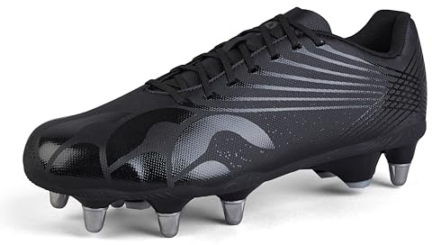 Canterbury Adult Unisex Stampede Pro Team Soft Ground Rugby Boots Soft Ground Rugby Boots, Black/Silver Metallic, 6.5