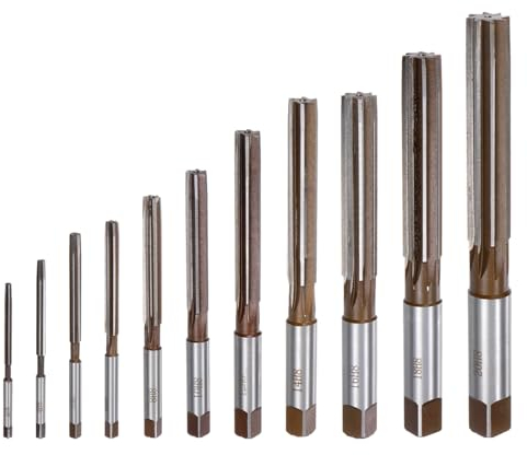 uxcell 11pcs Hand Reamers Set 3mm 4mm 5mm 6mm 8mm 10mm 12mm 14mm 16mm 18mm 20mm H8 Metric Alloy Steel Reamer Bit Straight Flutes Steel Cutting Tool for Metal Wood Hole Reaming