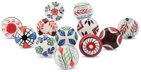 Ajuny Lot de 12 Boutons de Porte en Céramique Multicolores Vintage Pour Commode Tiroir Placard Armoire Solide Bouton de Traction Fait à la Main Cuis