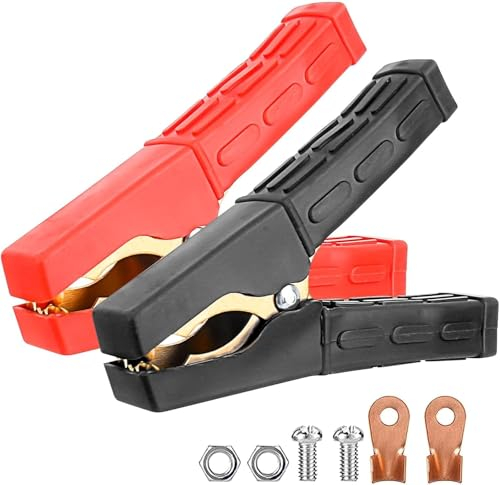 RONMOSNEA Morsetto a coccodrillo grande, 100 A-500 A, morsetti per batteria, in puro rame, isolati, morsetti per cavi di avviamento per auto, con impugnatura in gomma isolata per cavo di ricarica auto