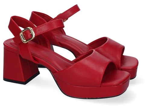 shoes&blues.es 88536 Sandalias de Tacon para Mujer, Comodas y Elegantes, Diseno Moderno con Correa Ajustable y Puntera Abierta. Rojo Talla 39