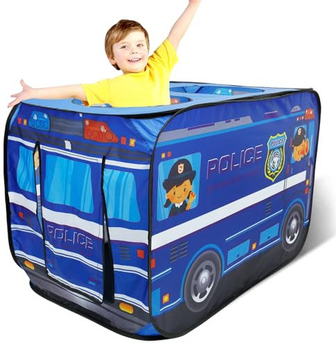 Kids Pop Up Play Tent Waterproof Children Play Tent Portable Indoor Outdoor Toddler Playhouse School Bus/Police Car Style Foldable Tent with Storage Bag for 3 4 5 6 7 8 Year Old Boys Girls