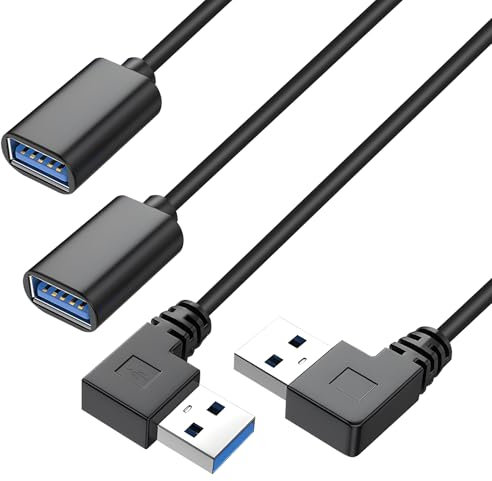 SopwMap 2 Stück 30CM USB Adapter Kabel, 90 Grad Winkelstecker, USB 3.0 Stecker zu Buchse, Datenübertragung und Ladekabel, für PC, Notebook, Laptop, USB-Hubs, Links und Rechts Abgewinkelt